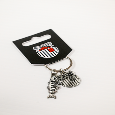 Brushed Steel Fish & Crest Key Ring